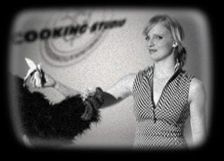 retro cooking show look in black and white